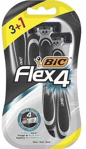 BIC Flex4 maquinillas de afeitar desechables para hombre, para un afeitado apurado y rápido, Blíster de 3+1 cuchillas de afeitar, Estándar