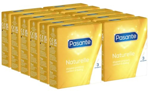 Pasante Naturelle, anatomisch geformte Kondome mit bequemer Passform, 12 x 3 Stück