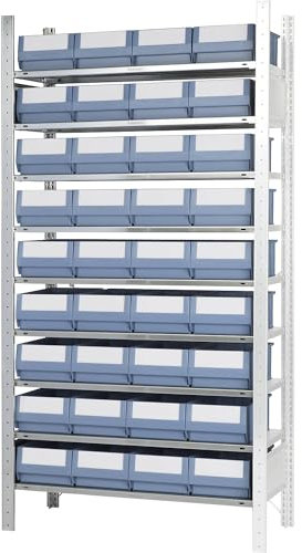 eurokraft | Steckregal mit Regalkästen | Höhe 2000 mm | 36 Kästen | 9 Fachböden | Tiefe 436 mm | Anbauregal