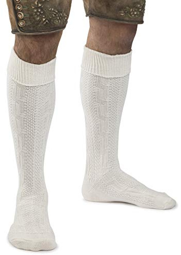 Schöneberger Trachten Couture Chaussettes traditionnelles Motif câble classique - Bas traditionnels Chaussettes pantalon en cuir - blanc, beige, naturel ou vert