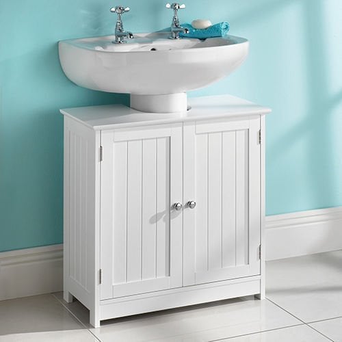 elitezotec WHITE UNDER SINK UNDER BASIN BATHROOM CABINET STORAGE CUPBOARD WOODEN FURNITURE