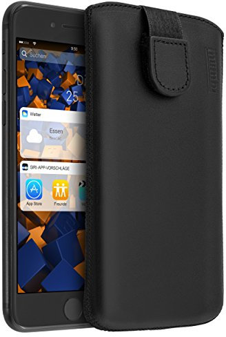 mumbi Echt Ledertasche kompatibel mit iPhone 7 Plus / 8 Plus Hülle Leder Tasche Case Wallet, schwarz