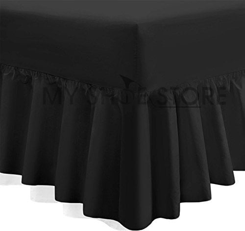 Valance Fitted Sheets Luxury Combed Poly-Cotton Plain Dyed Non Iron Percale Frilled Pleated Box Bed Sheet Bedding(Black, Pillow Covers)
