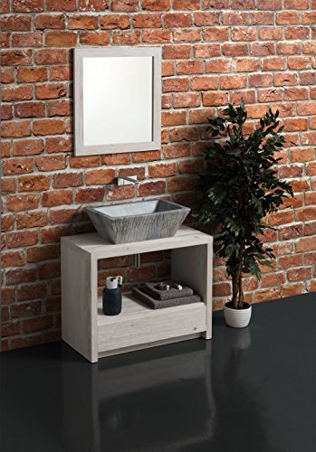 Lavabo para colgar o colgar rectangular piedra cal - de cerámica 60 x 40 cm (Efecto cal con bañera blanca)