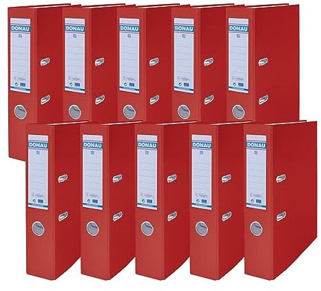 DONAU Master Ordner Breit 10er Pack FSC/DIN A4 / 7,5 cm / 10 Stück/Rot/Kunststoffbezug PP/Carton Papier Schlitzordner Büroordner Aktenordner Ringordner/Grünen Punkt