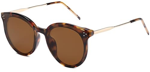 SOJOS Occhiali da Sole da Donna Ragazza Grandi Vintage Specchio Occhiali da Sole Tondi Moda con Rivetti Rotondi Cat Eye Sfumature SJ2068, Tartaruga scuro/marrone