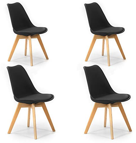 VS Venta-stock Pack 4 sillas Klara Negro, Pata Madera y Asiento Acolchado, Estilo nórdico