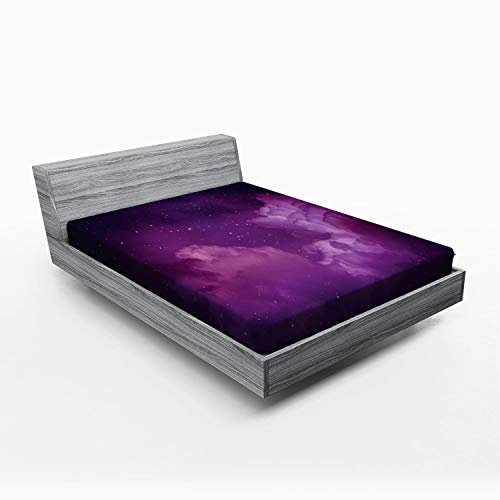 ABAKUHAUS Nebel Spannbetttuch, Cosmic Himmlische Sterne, Soft Dekorativer Stoff Bettwäsche Rund-um Elastischer Gummizug, 160 x 200 cm, Magenta Indigo