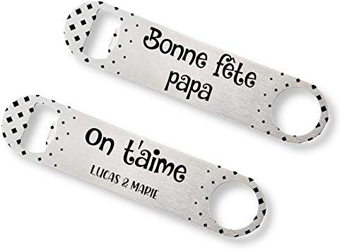 Décapsuleur en inox personnalisable - Cadeau original pour la fête des pères - Bonne fête papa - Avec prénom(s)