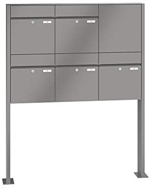 RENZ/Plan / 5er Freistehende Briefkastenanlage Standbriefkasten/RAL-Farbe 9007 Volumen 28 L/mit Fußplatten/Dein-Briefkasten.de