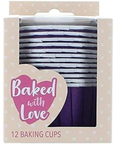 Baked with Love Purple Baking Cups, Cupcake Cases, Greaseproof Baking Cases, Purple - Pack of 12