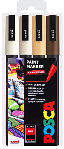 Posca PC-3M Paint Marker Art Pens - 0.9-1.3mm – Warm Neutral Tones Set of 4 Pens in Wallet