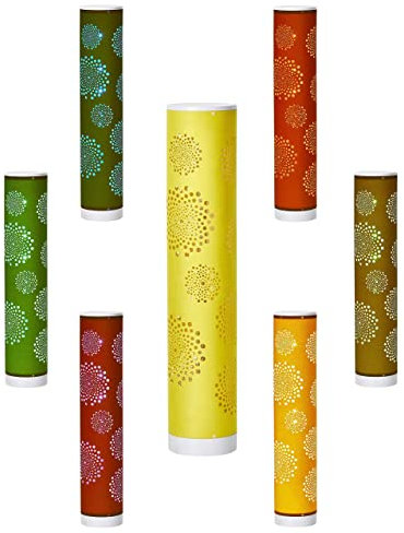 Northpoint LED Lichtsäule Stehlampe mit samtiger Textil Oberfläche und Stanzmuster Höhe ca. 64cm RGB und warmweißes Licht stufenlos dimmbar (Gelb Pusteblume)