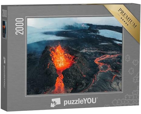 puzzleYOU: Puzzle 2000 Teile „Island: Vulkanausbruch 2021, Vulkan Fagradalsfjall im Tal Geldingadalir“ – aus der Puzzle-Kollektion Vulkane