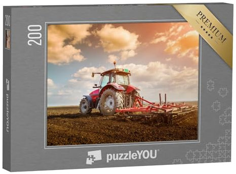 puzzleYOU: Puzzle 200 Teile „Arbeit auf dem Land: Bodenvorbereitung mit Saatbettkultivator, Traktor“ – aus der Puzzle-Kollektion Traktoren