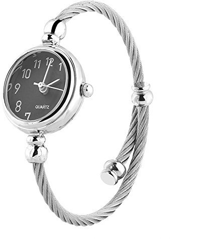 Frauen Quarz Uhren, weibliche analoge runde Legierungs Bügel offene Armband Armbanduhr, Als Valentinstag, Muttertagsgeschenk(Digitale schwarze Disk)