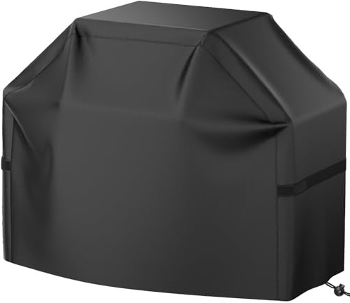 BBQ Grillabdeckung, wasserdicht, wetterbeständig, reißfest, UV-beständig, lichtbeständig, mit Klettverschlüssen, Gasgrillabdeckung für die meisten Grills, 165 cm, Schwarz