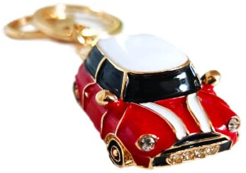 Mini-Stil, Auto-Schlüsselanhänger, Geschenk, Strass-Detail, Cooper Neuheit, Rot (goldfarbener Rand), Small