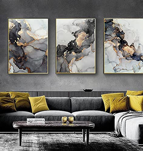 HEHGVCF Poster Set Marmor Bilder 40x60cm, Marmor Bild auf Leinwand, Abstrakt Fluid Art Schwarz Weiß Gold Grau Wandbild Poster Leinwandbild, ohne rahmen (C,50 x70cm)