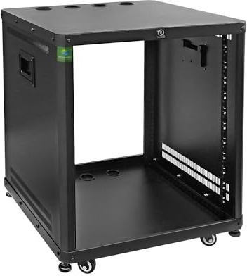 RIVECO POMU 12U Netzwerk- und Stereo-Rack mit Lenkrollen, Roll-Server-Rack, offener Schrank für 48,3 cm (19 Zoll) Audio-, Video-, Musik- und IT-Geräte, runde und quadratische Löcher, integrierte