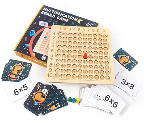 ODIWEN Multiplikationstafel Holz Multiplikationsbrett, 1x1Brettspiel Mathe Lernen für Grundschüler, Montessori Multiplikation Lernen, Multiplikationsspiel, Hölzerne Multiplikation