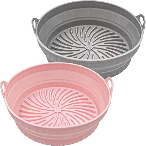Mobestech 2pcs Air Fryer Pan Air Fryer Silicone Liners Silicone Steamer Liners Microwave Mount Air Fryer Silicone Pot Ge Microwave Handle Replacement Silica Gel Non Stick To Rotate Oven