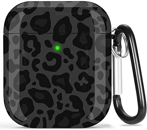 Olytop - Custodia per Airpod da donna, motivo leopardo, motivo ghepardo per Apple AirPods 2&1, custodia protettiva antiurto per ragazze con portachiavi, colore: Nero/Grigio leopardo