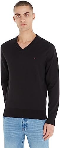 Tommy Hilfiger Men's 1985 V Neck Sweater Mw0mw30956 Pullovers, Black (Black), L