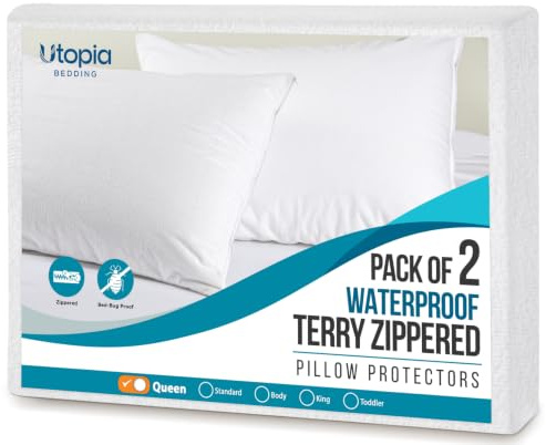 Utopia Bedding Set of 2 waterproof cushion covers with zip, queen size, terry cloth covers, protect against bed bugs and dust mites