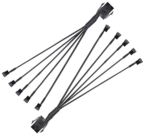 SinLoon 6 Pin PCIE to 3/4 Pin Fan,2Pcs 6 Pin Male PCIE to 5 x 3 Pin 4 Pin PC Case Fan Conversion Cable for PC Case Fan-10IN