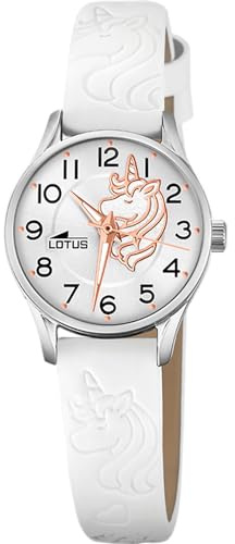 Lotus Mädchenuhr Analog aus Leder Weiß | Quarzwerk, Kinderuhr, Widerstandsfähiges Glas, Klassisch 18573/F, mit Geschenkarmband, Junior Collection