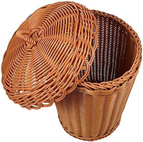 Zerodeko Poubelle En Osier De Rotin Avec Couvercle Panier De Rangement Tissé Corbeille À Papier En Osier Petite Poubelle Poubelles Panier À Linge Pots De Fleurs Pour Chambre Salle De Bain