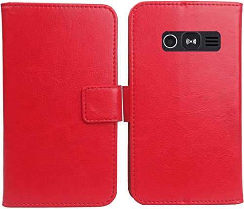 Anybird PU Flip Folio Leather Case TPU Silicone For Doro 1380/1382 2.4 inch Book Wallet Business Phone Protection Protector Protective Cover Skin Pouch Etui (Red)