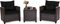 KOMFOTTEU Juego de Muebles de Ratán de Balcón de 3 Piezas, Conjunto de Salón con Mesa de Café y 2 Sillas, Mesa de Terreza con Tapa de Cristal, Sillones con Cojines Extraíble (Cojín Negro)