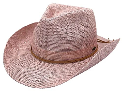 C.C Glitzernde Pailletten-Cowboyhut mit Schnur aus Wildleder, Rose, Einheitsgröße