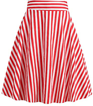 Damen Swing Rock 50s Retro Vintage Rockabilly Knielang Festliche R?ck 50er Jahre Vertikale Streifen A-Linie Faltenrock High Waist Skater Rock Party M?dchen Glocken Sommer Freizeitrock Rot XXL