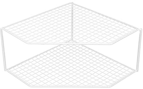 POPETPOP Pot Storage Rack Plate Rack Organizer Pan Corner Shelf Cosmetic Storage Shelf Two Tier Pot Corner Shelf Stand Jar Bottle Desktop White Wrought Iron