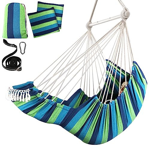 Chihee Sièges Suspendus Chaise Hamac Balançoire Suspendue Coussins de Repose-Pieds Sangle de Suspension Mousqueton Inclus,Barre d'écartement en métal Repliable Coton Doux tissé Poche latérale