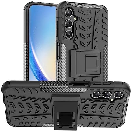 Gadget Giant For Samsung Galaxy A24 4G Shockproof Case Cover Armour Heavy Duty Rugged Protective Cover with Built In Kickstand Function For Samsung Galaxy A24 4G - Black