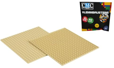 CMC imports 2 placas de construcción modulares – construcción a ambos lados compatible beige 20 x 20 puntos placa base base bloques de construcción bloques de construcción City