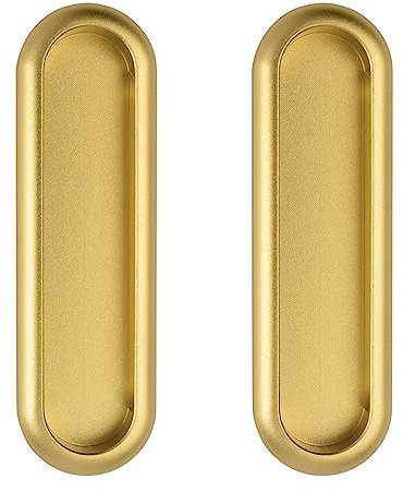 MOROBOR Tiradores ovalados autoadhesivos para puerta corrediza, 2 unidades, aleación de aluminio dorado, mango sin perforaciones, para puertas corredizas de granero, ventanas, gabinetes