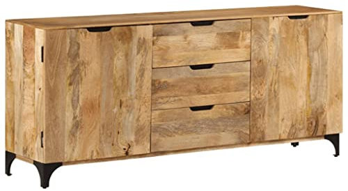 RAUGAJ Anrichte Möbel aus massivem Mangoholz, 180 x 40 x 78 cm, Artikelmaterial: massives Mangoholz mit weiß gebleichter Oberfläche + Stahlbeine