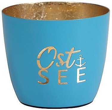 Seaside No.64 - Maritime Windlichter Baltic aus Metall mit ausgestanzten Motiven - Verschiedene Farbkombinationen für Teelichter & Stumpenkerzen in Haus und Garten (Ostsee - hellblau, Gold)