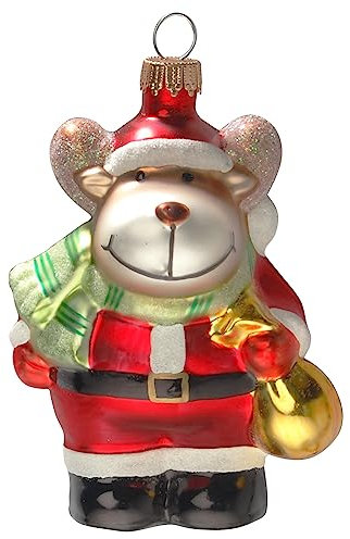 Krebs Glas Lauscha - Christbaumschmuck/Weihnachtsbaumanhänger aus Glas - Motiv: Rentier als Weihnachtsmann - Größe: 10 cm