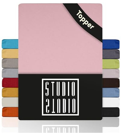STUDIO Basic Topper Spannbettlaken 180x200cm – Jersey-Spannbetttuch aus 100 % gekämmter Baumwolle – Puder – bügelfrei, elastisch & Oeko-TEX Zertifiziert – für Topper 4–14 cm