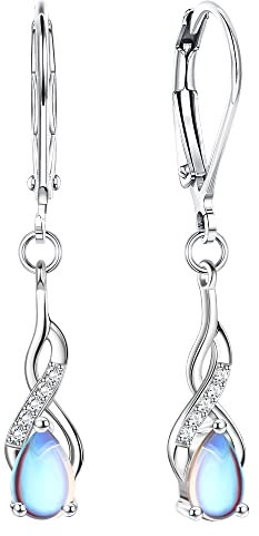 MILACOLATO 925 Silber Ohrringe für Damen Regenbogen Mondstein Zirkonia Creolen Ohrringe Hängend Silber 925 Leverback Mondstein CZ Infinity Ohrringe Silber Schmuck für Frauen Mädchen