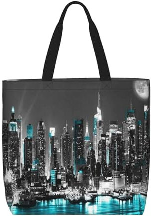 EVANEM Damen-Handtasche, modische Schultertasche mit großem Fassungsvermögen, mit Reißverschluss, geeignet für Schule, Arbeit, Alltag, New York Gemälde, Einheitsgröße
