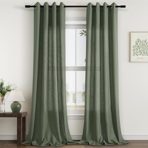 Tende in lino verde oliva, lunghezza 228 cm, per soggiorno, porta scorrevole, 2 pannelli, stile bohémien, filtrano la luce, decorazione natalizia, tende per finestre, 228 cm di lunghezza, per sala da