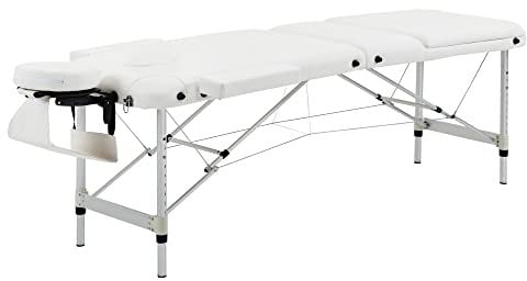 HOMCOM Massageliegen klappbar Kosmetikliegen höhenverstellbarer Massagetisch Massagebett Aluminium Schaumstoff Kunststoff Weiß 215 x 81 x 61-84 cm