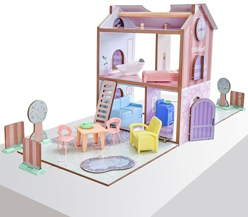 KidKraft Casa de muñecas de Madera Play & Store Cottage con Muebles y Accesorios para Mini muñecas de 12 cm, Casita para Miniature Figuras, Juguetes niños y niñas Desde 3 años (20510)